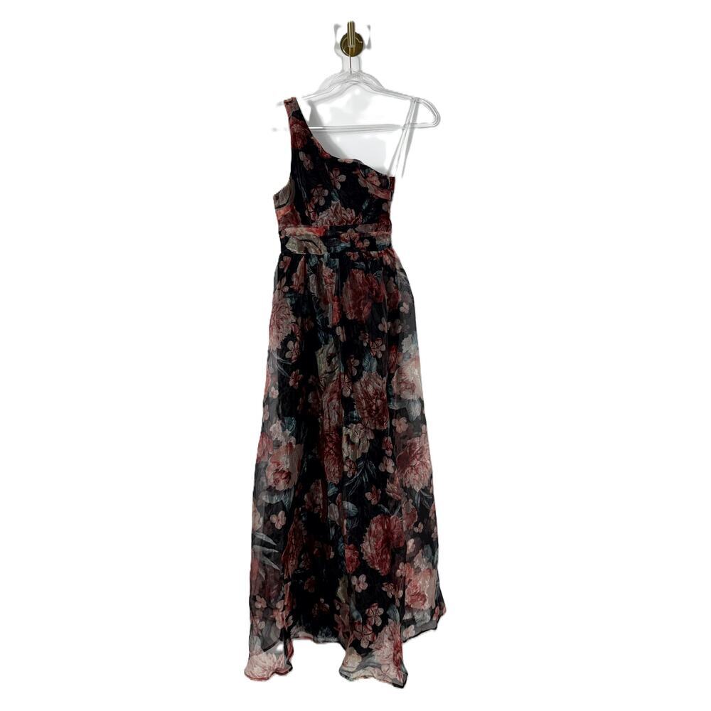 NWT Lulus Truly Extraordinary Black Floral Organza One-Shoulder Maxi Dress XS - Picture 2 of 8